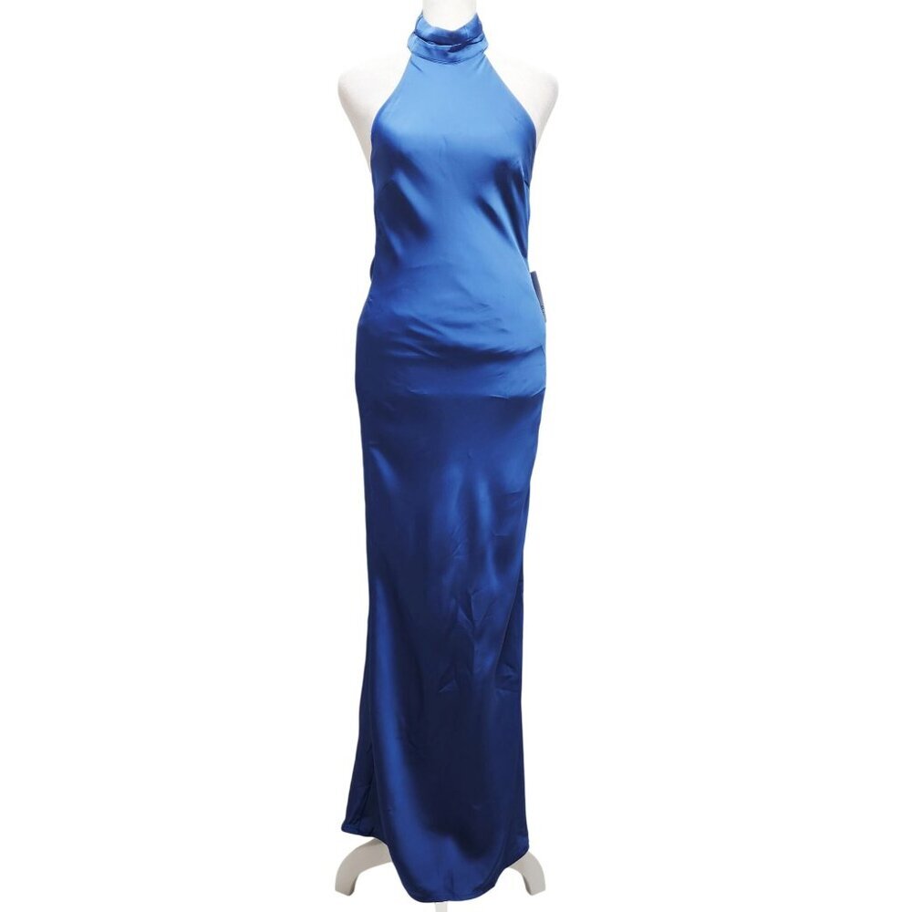 Blue Halter Womens Satin Maxi Dress Size XS Phicia - Picture 1 of 9